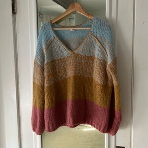 Johnny Was Alpaca Blend Ombré V Neck Sweater Balloon Sleeve